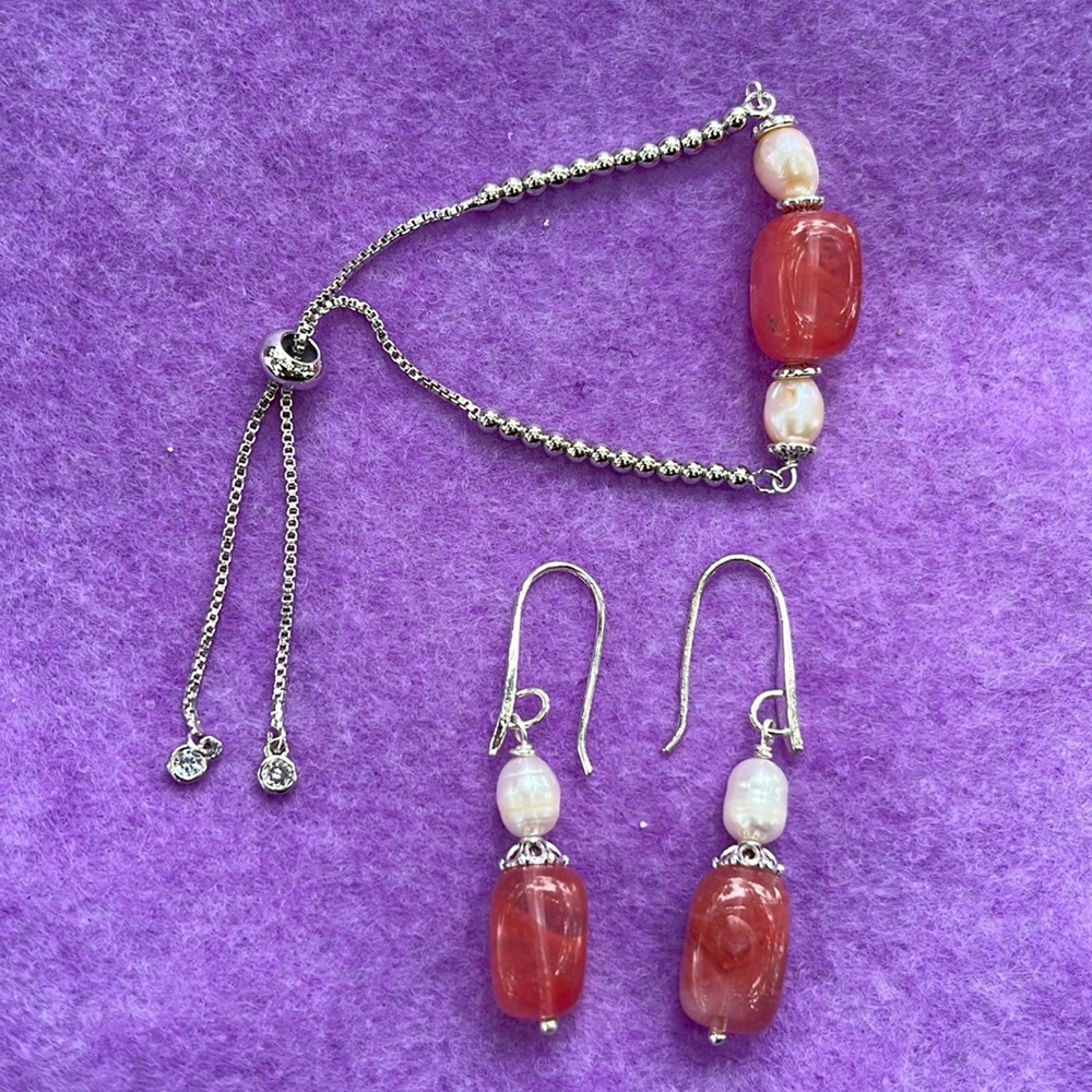 Handmade Pink Bracelet with Earrings